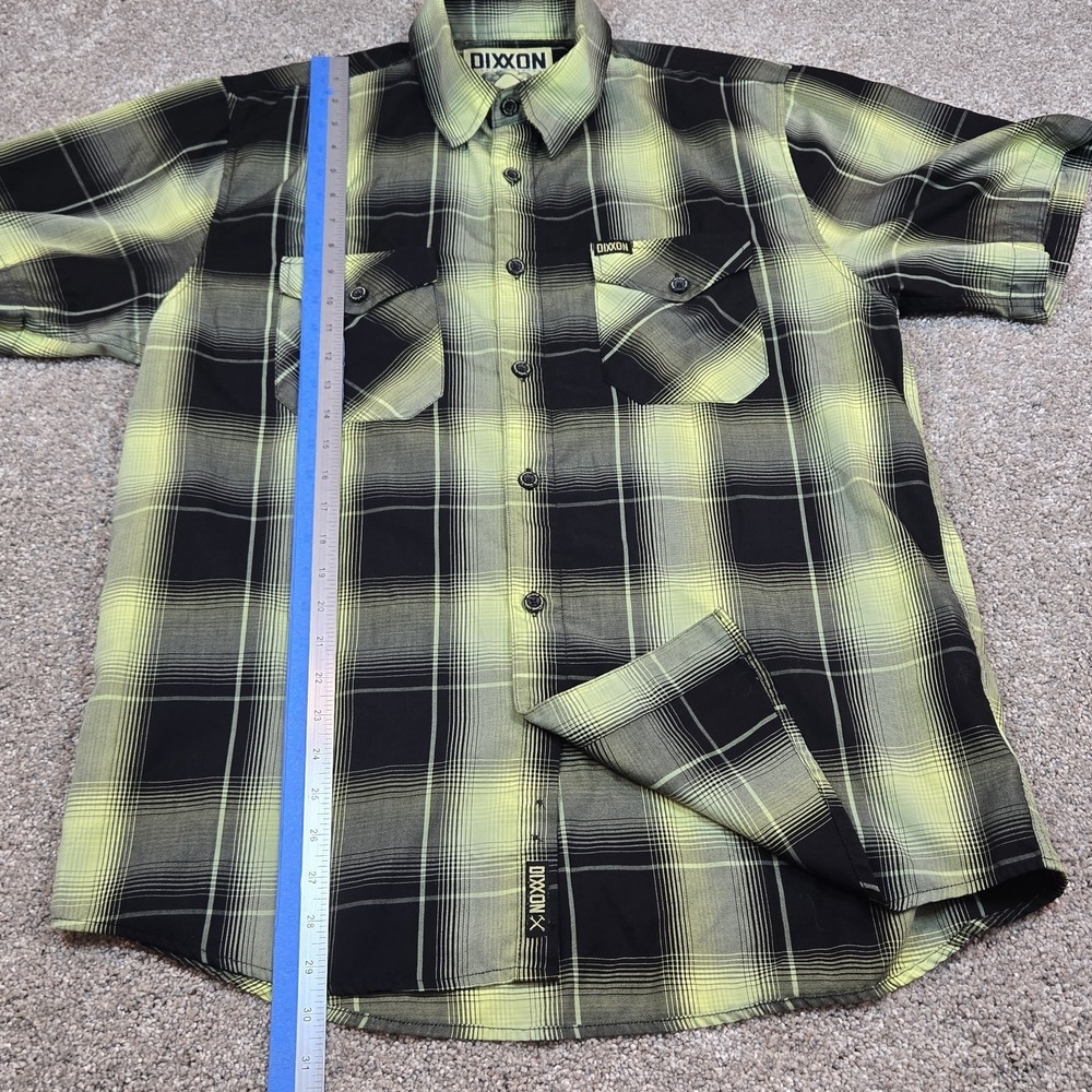Dixxon Flannel Co Radium Bamboo Short Sleeve Plaid Shirt Mens Large Black Yellow - Picture 3 of 8